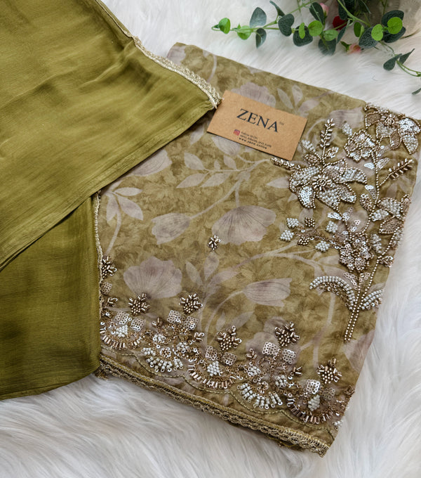✨ Pure Crepe Handwork Unstitched Suit ✨