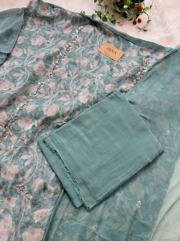 ✨ Pure Crepe Handwork Unstitched Suit ✨