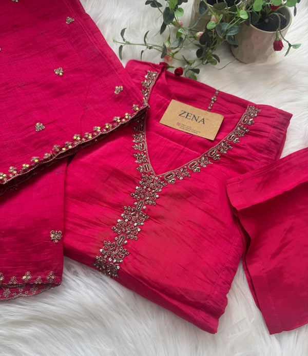 ✨ Premium Mul Chanderi Handwork A-Line Kurti Set ✨