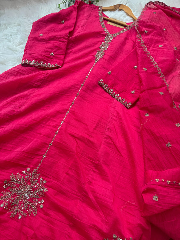 ✨ Premium Mul Chanderi Handwork A-Line Kurti Set ✨