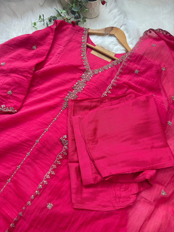 ✨ Premium Mul Chanderi Handwork A-Line Kurti Set ✨