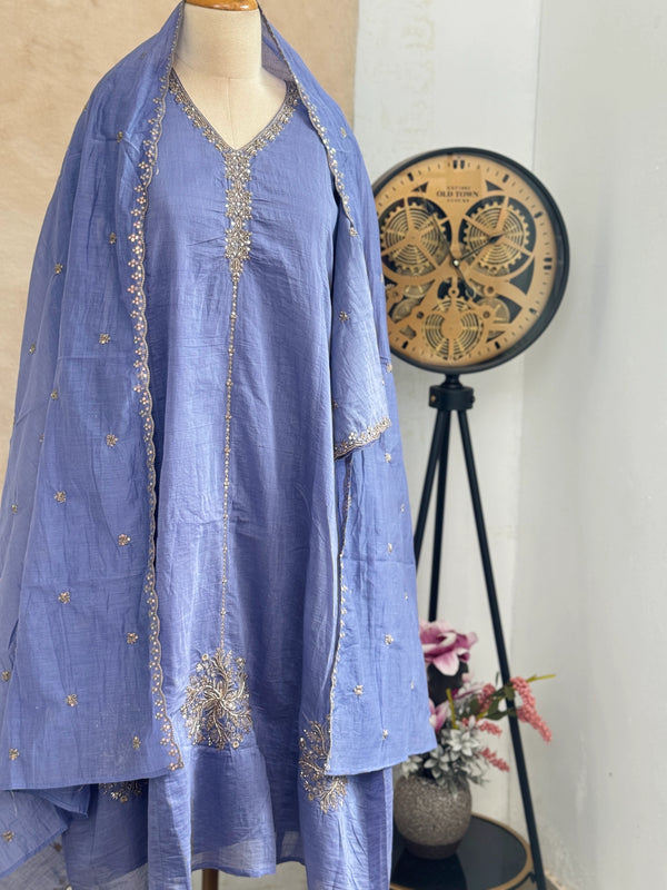 ✨ Premium Mul Chanderi Handwork A-Line Kurti Set ✨