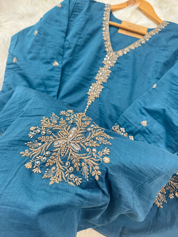✨ Premium Mul Chanderi Handwork A-Line Kurti Set ✨