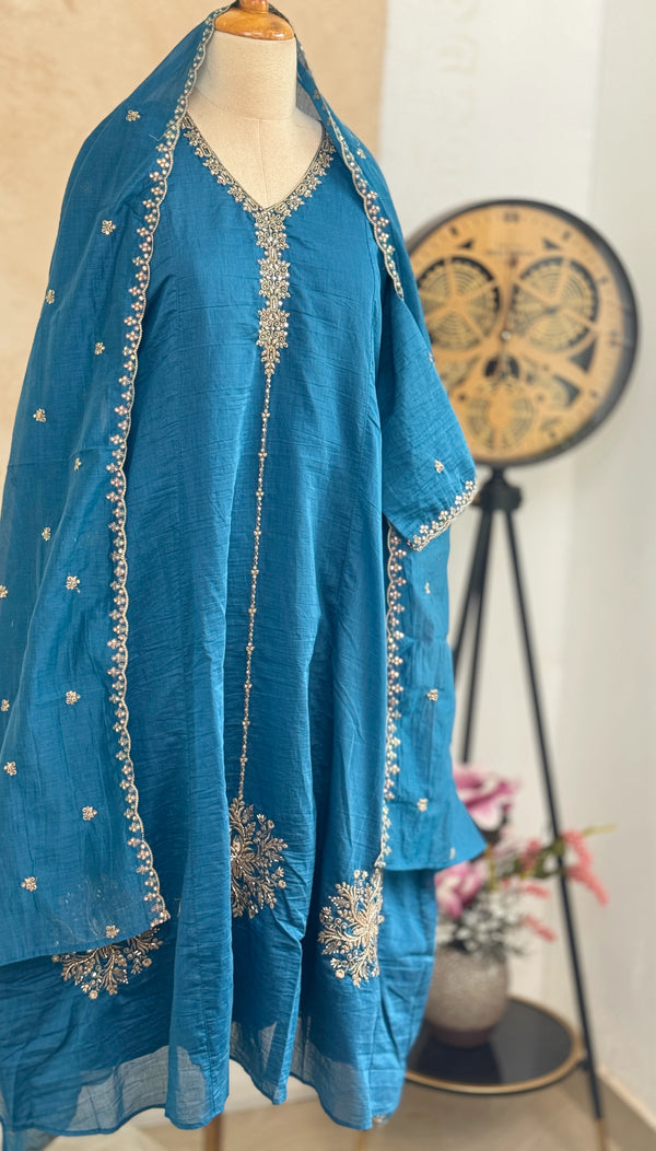 ✨ Premium Mul Chanderi Handwork A-Line Kurti Set ✨