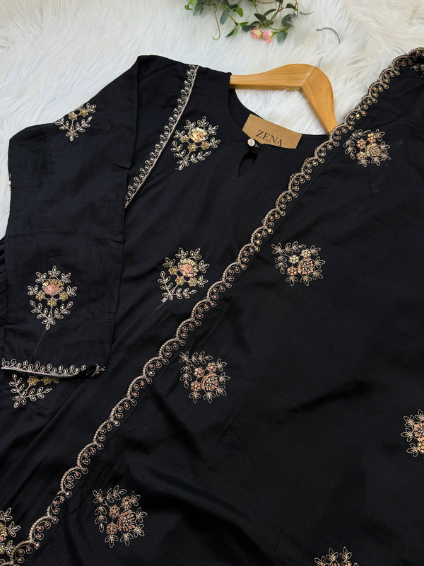 Mul chanderi handwork a-line Kurti set