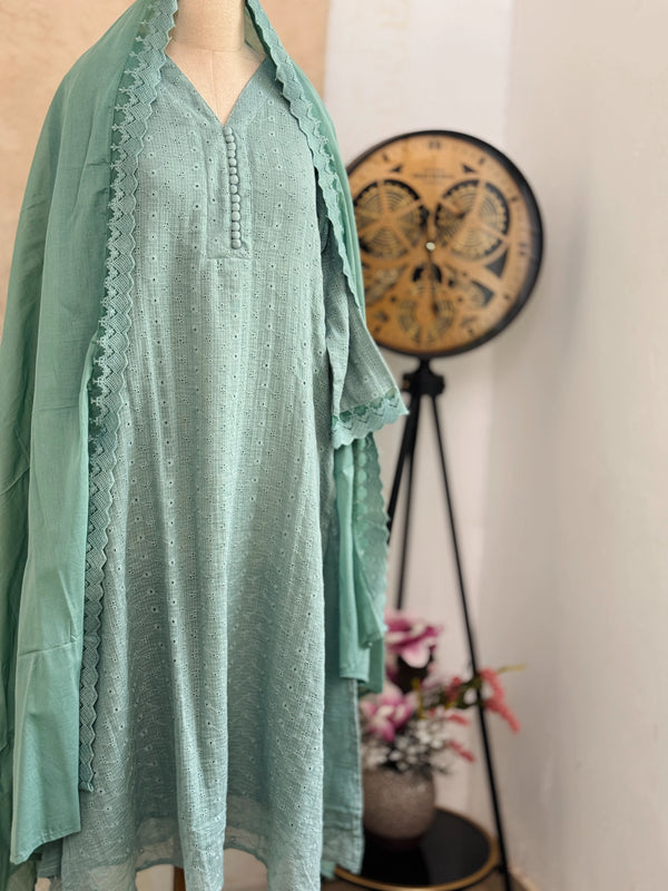 ✨ Pure Cotton Hacoba A-Line Kurti Set ✨