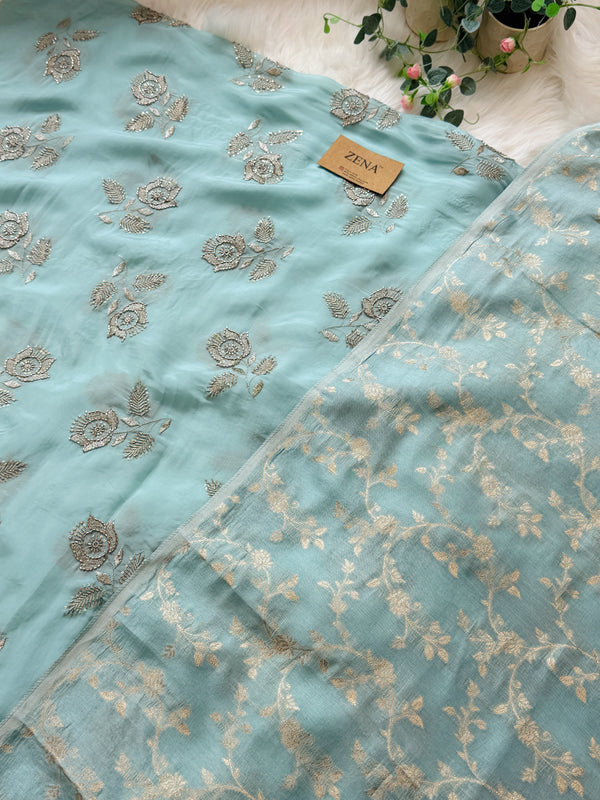 ✨ Premium Tissue Silk Handwork Unstitched Suit ✨