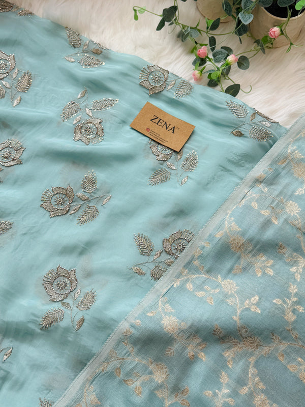 ✨ Premium Tissue Silk Handwork Unstitched Suit ✨