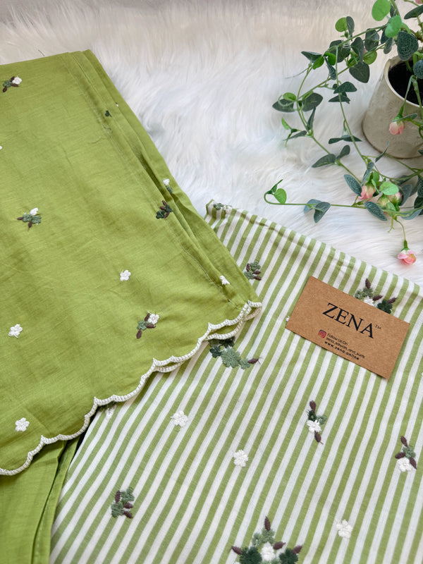 Unstitched Pure Cotton Kurti Set – Top, Bottom & Dupatta 🌿