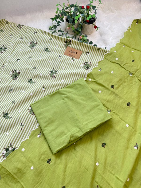 Unstitched Pure Cotton Kurti Set – Top, Bottom & Dupatta 🌿