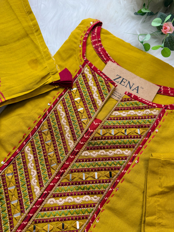 ✨ Pure Cotton Mirror Work Slitted Kurti Set ✨