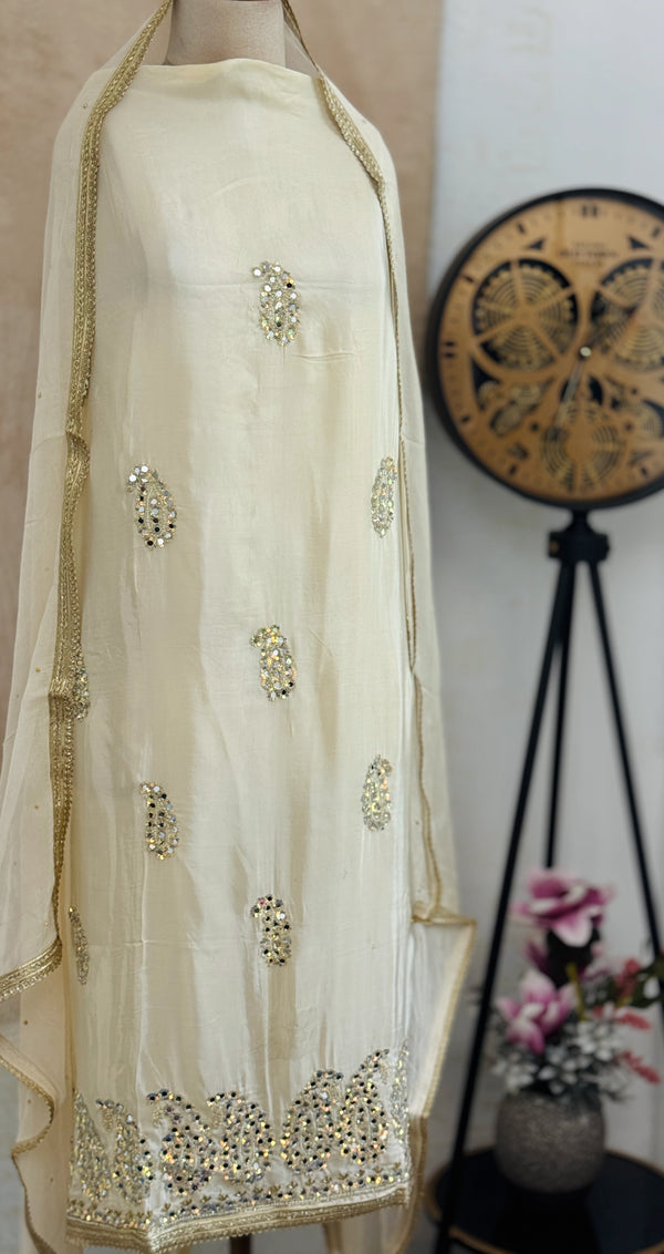 Partywear Crepe Handwork Unstitched Suit ✨