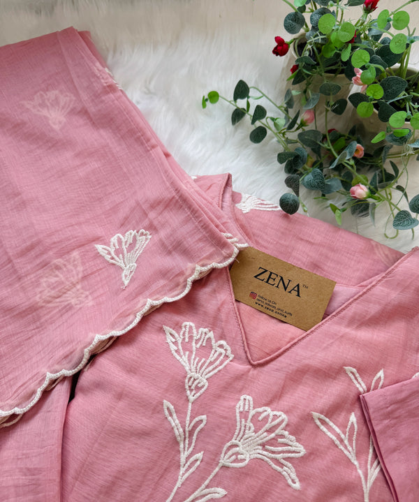 ✨ Pure Mul Chanderi Embroidered A-Line Kurti Set ✨