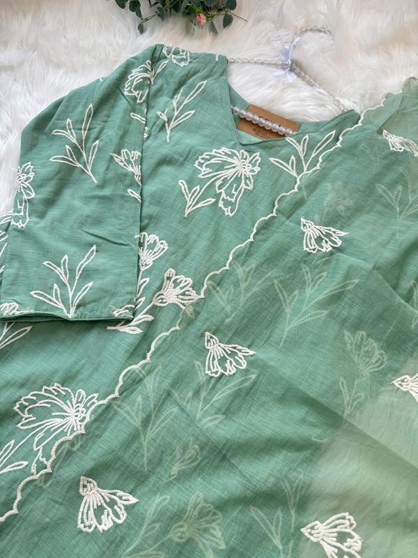 ✨ Pure Mul Chanderi Embroidered A-Line Kurti Set ✨