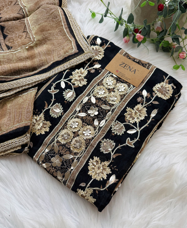 ✨ Pure Crepe Handwork Unstitched Suit ✨
