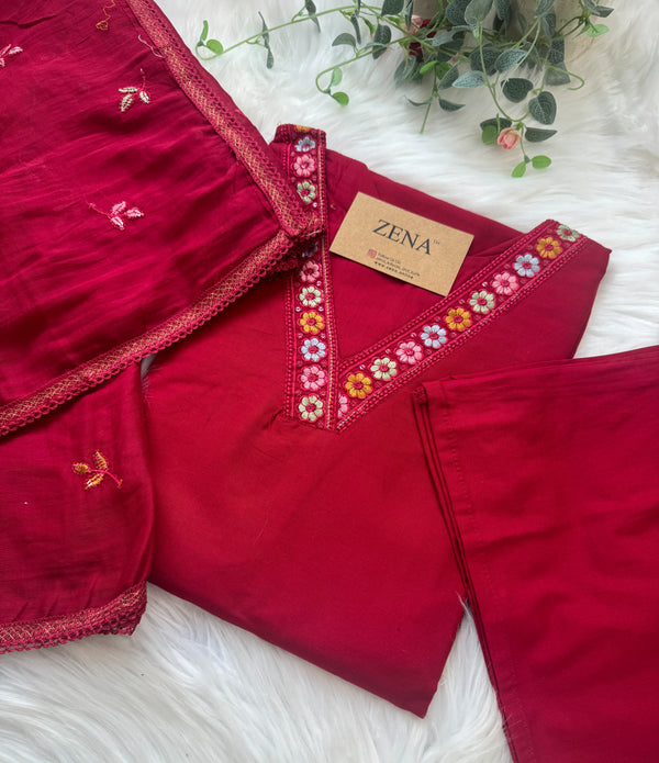 ✨ Cotton Embroidered V-Neck Kurti Set ✨
