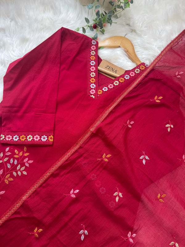 ✨ Cotton Embroidered V-Neck Kurti Set ✨