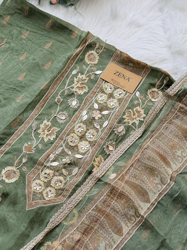 ✨ Pure Crepe Handwork Unstitched Suit ✨