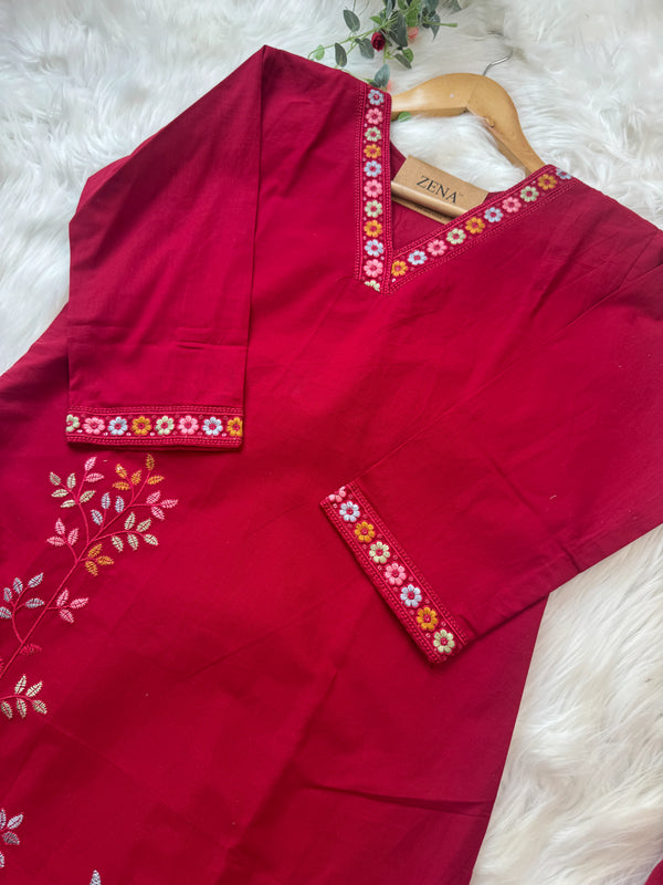 ✨ Cotton Embroidered V-Neck Kurti Set ✨