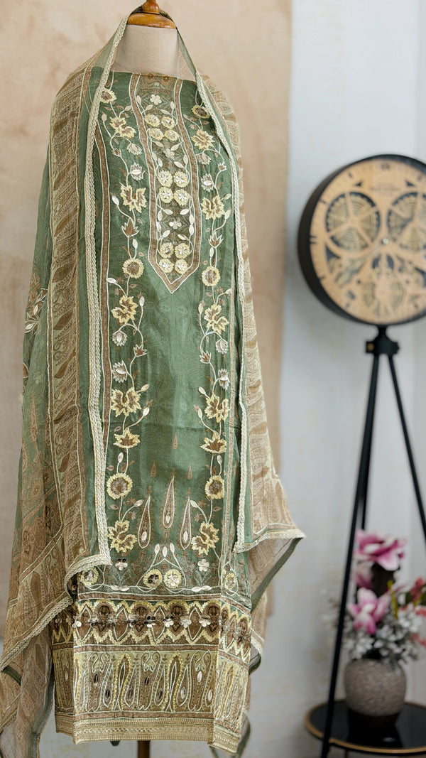 ✨ Pure Crepe Handwork Unstitched Suit ✨