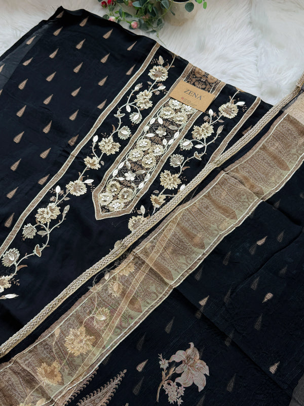 ✨ Pure Crepe Handwork Unstitched Suit ✨
