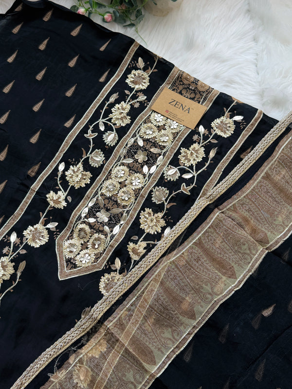 ✨ Pure Crepe Handwork Unstitched Suit ✨