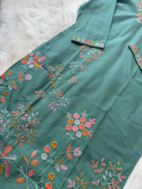 ✨ Cotton Embroidered V-Neck Kurti Set ✨