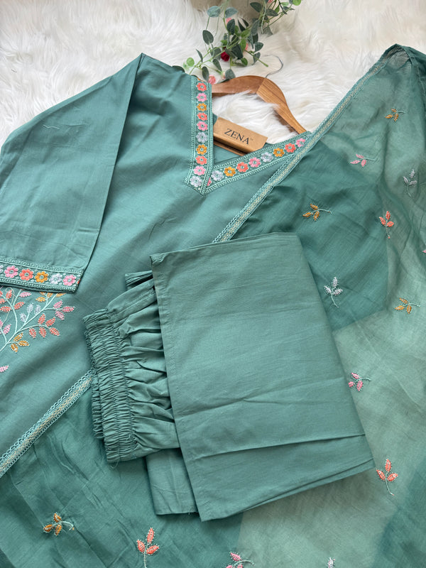 ✨ Cotton Embroidered V-Neck Kurti Set ✨