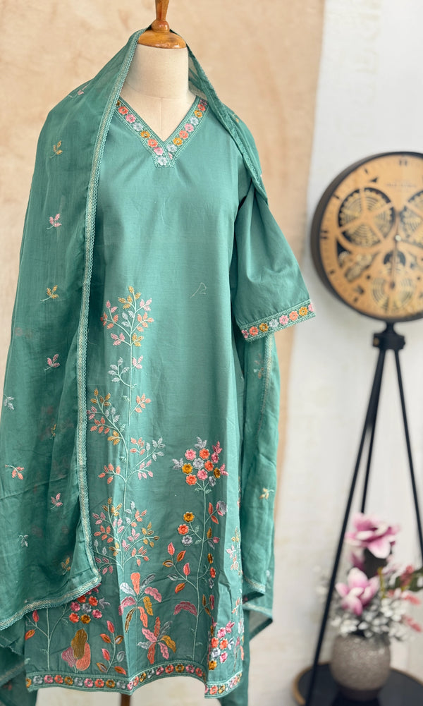 ✨ Cotton Embroidered V-Neck Kurti Set ✨