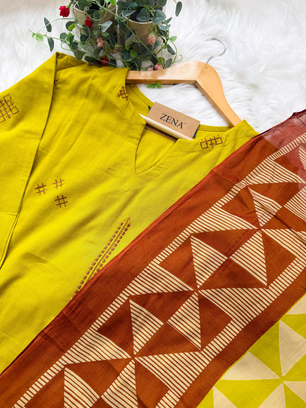 ✨ Pure Cotton A-Line Kurti Set ✨