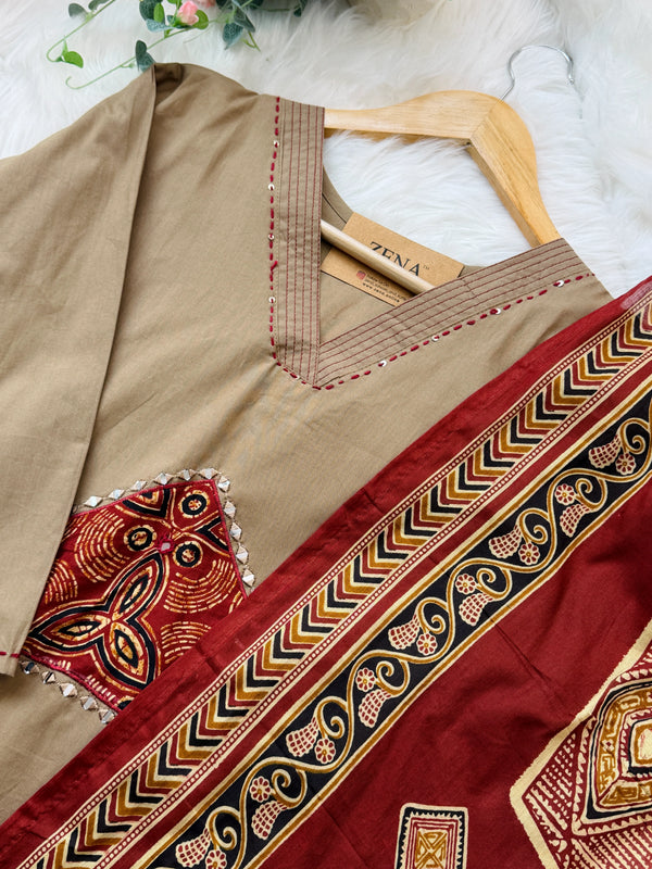 ✨ Pure Cotton Mirror Work Kurti Set ✨