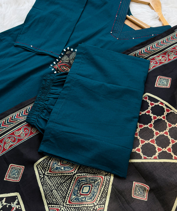 ✨ Pure Cotton Mirror Work Kurti Set ✨