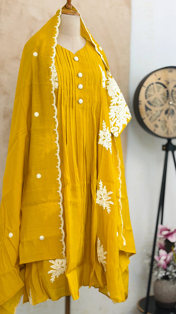 ✨ Mul Chanderi Embroidered Anarkali Set ✨