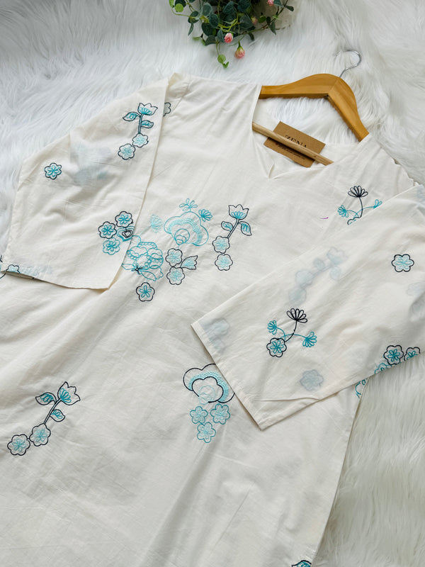 Pure Mul Cotton Embroidered Kurti Set – Elegant & Comfortable