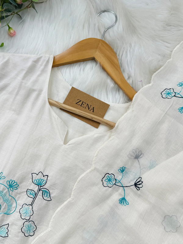 Pure Mul Cotton Embroidered Kurti Set – Elegant & Comfortable