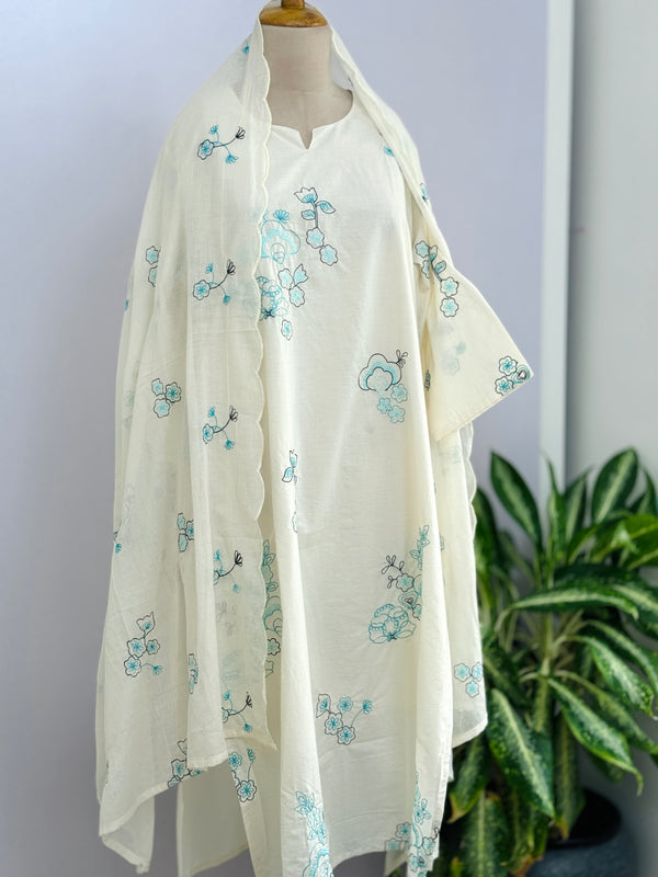 Pure Mul Cotton Embroidered Kurti Set – Elegant & Comfortable