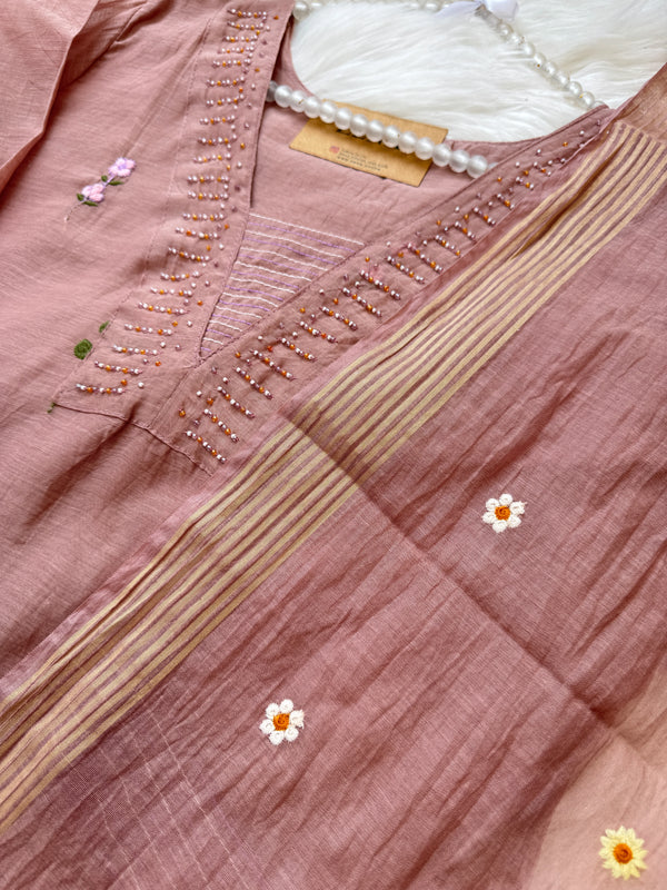 ✨ Pure Mul Chanderi Hand Detailed Kurti Set ✨