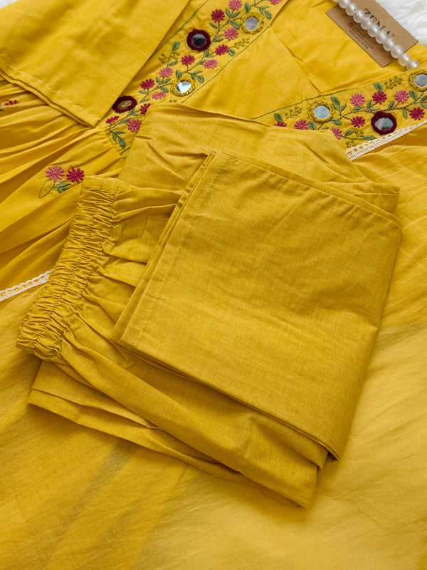 ✨ Pure Cotton Mirror Work Anarkali Set ✨