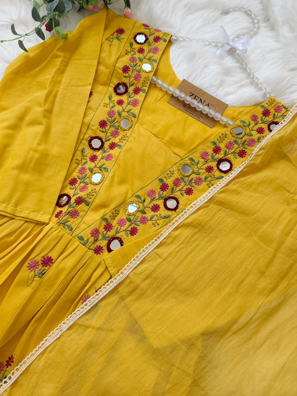 ✨ Pure Cotton Mirror Work Anarkali Set ✨