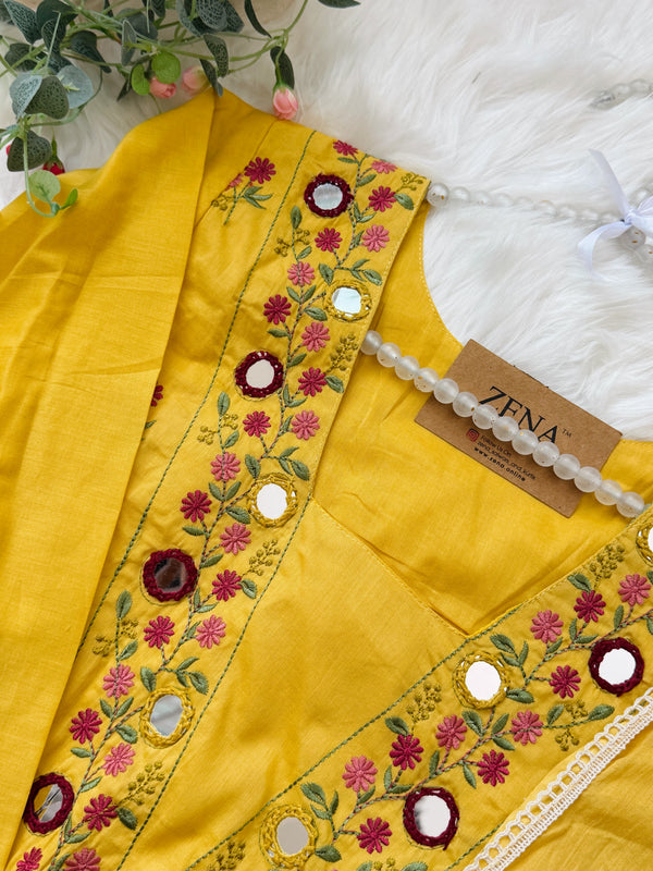 ✨ Pure Cotton Mirror Work Anarkali Set ✨