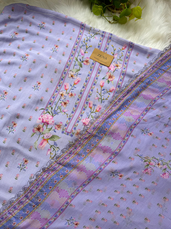 Pure Muslin Digital Printed Suit with Pure Chinnon Digital Printed Organza Border Dupatta