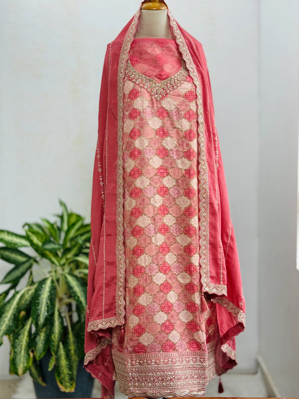 Premium Moga Silk Jacquard | Handwork Suit with Silk Georgette Dupatta