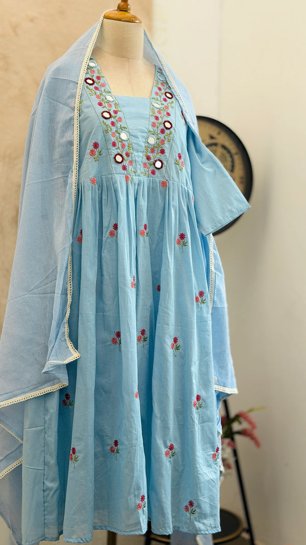 ✨ Pure Cotton Mirror Work Anarkali Set ✨