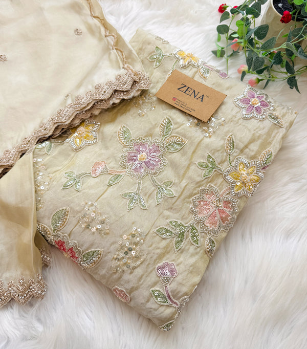 ✨ Tissue Silk Handwork Party Wear Unstitched Suit ✨