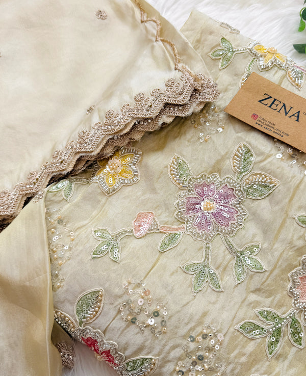 ✨ Tissue Silk Handwork Party Wear Unstitched Suit ✨