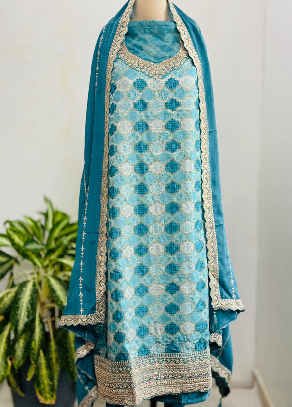 Premium Moga Silk Jacquard | Handwork Suit with Silk Georgette Dupatta