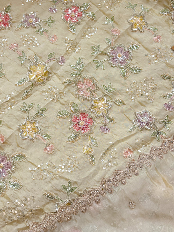 ✨ Tissue Silk Handwork Party Wear Unstitched Suit ✨