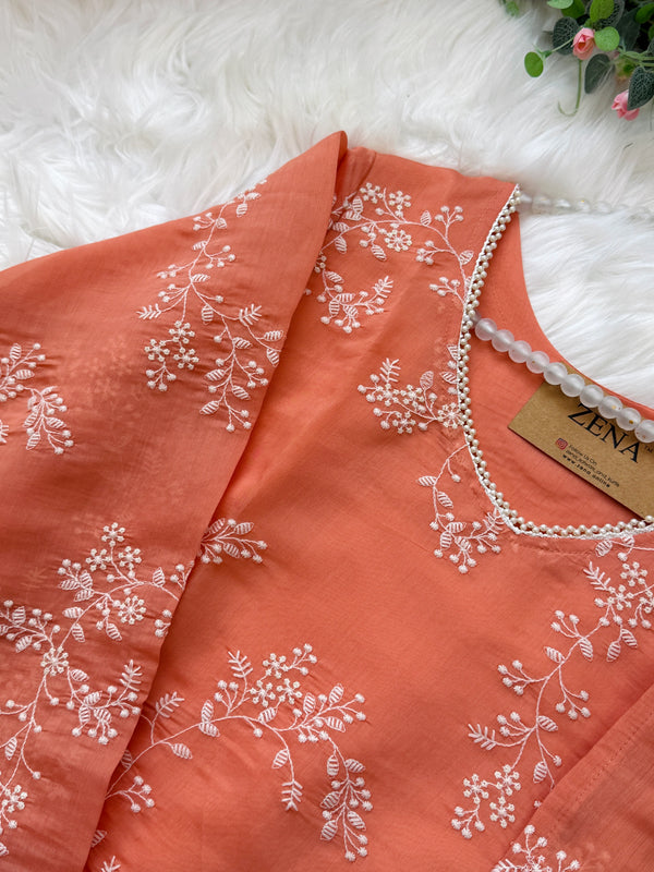 ✨ Glass Chanderi Embroidered A-Line Kurti Set ✨