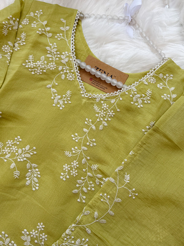 ✨ Glass Chanderi Embroidered A-Line Kurti Set ✨