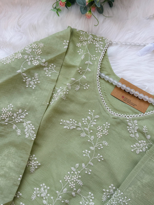 ✨ Glass Chanderi Embroidered A-Line Kurti Set ✨